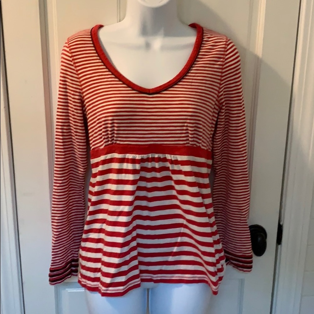 Boden Red & White Striped Shirt - size 6